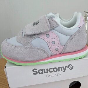 Saucony leather sneakers 6 toddler pink green stone beige